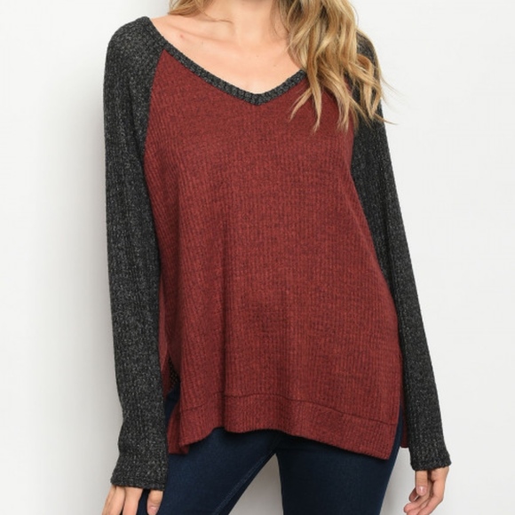 Boutique Tops - Maroon and Gray Long Sleeves Shirt